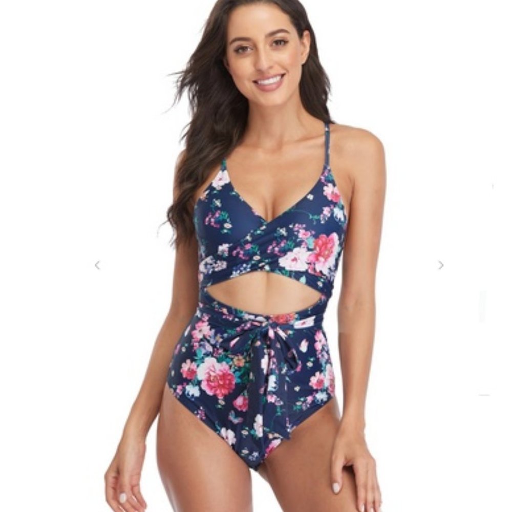 Navy Floral One Piece Swim Suit